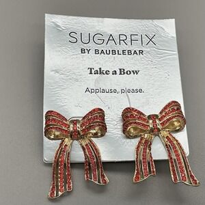 Sugarfix By BaubleBar‎ Earrings Red Rhinestone Bow Gold Dangle Statement Womens